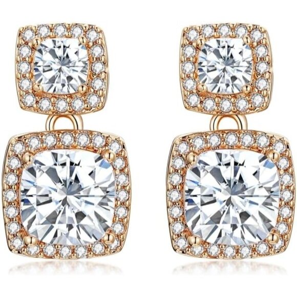 Women's Crystal Cute Double Halo Gold Plated Lightweight White Earrings - Picture 2 of 8